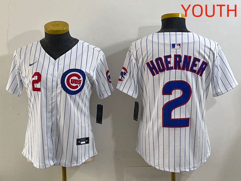 Youth 2025 Chicago Cubs #2 Hoerner White Stripe Game Nike MLB Jersey style 1